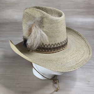 Vintage Stetson Roadrunner Bryantcote Straw Cowboy Hat Size 7 Stampede‎ Strap